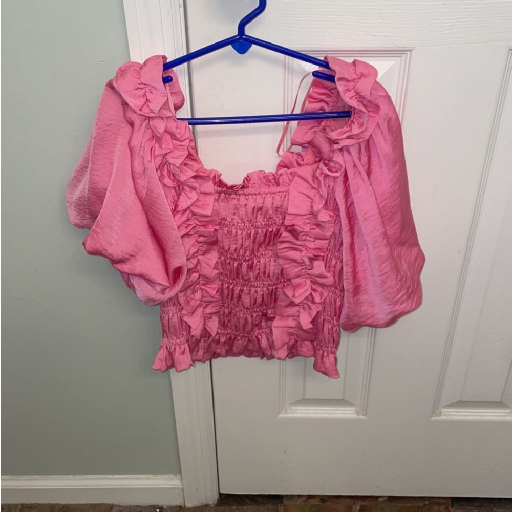 pink silk ruffle top